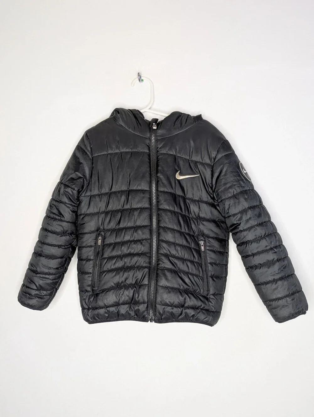 Nike Black Puffer Zip Up Kids Winter Hoodie Coat M